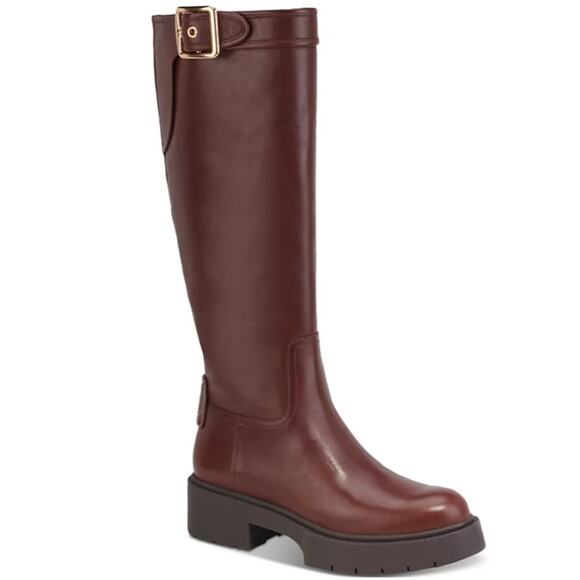 COACH Women's Lilli Buckled Strap Block Heel Riding Boots Brown Size 6 - Picture 1 of 5